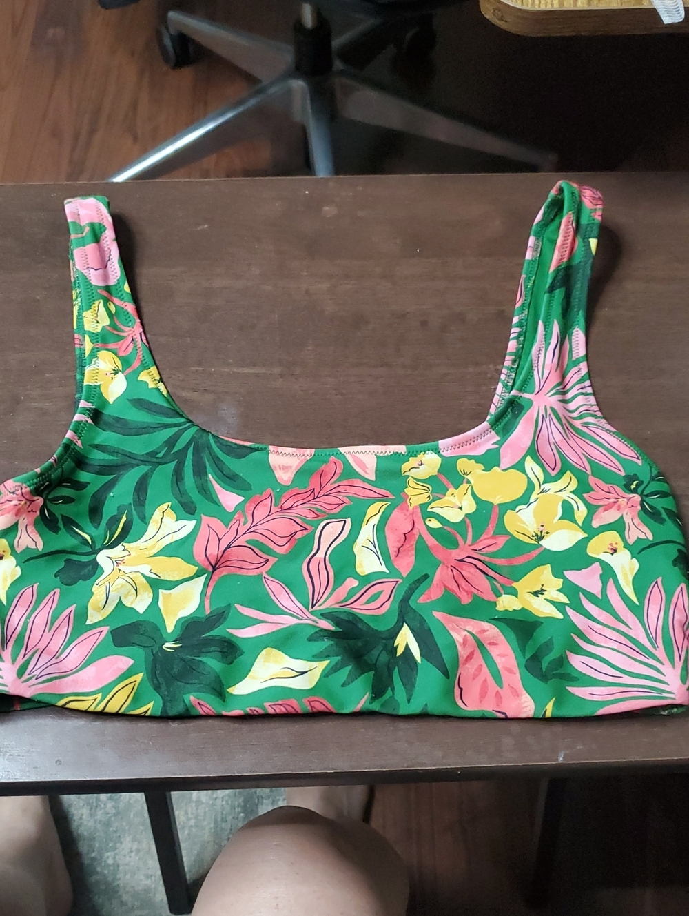 Old Navy Green Floral Bikini Top with Pink & Yellow Accents